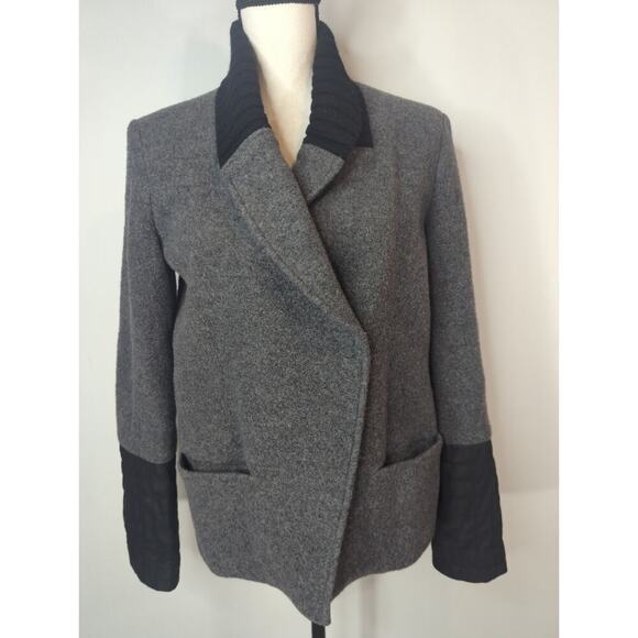 Theory Ponette Grey Wool Leather Jacket Outdoor Womens Size Medium - Picture 3 of 14